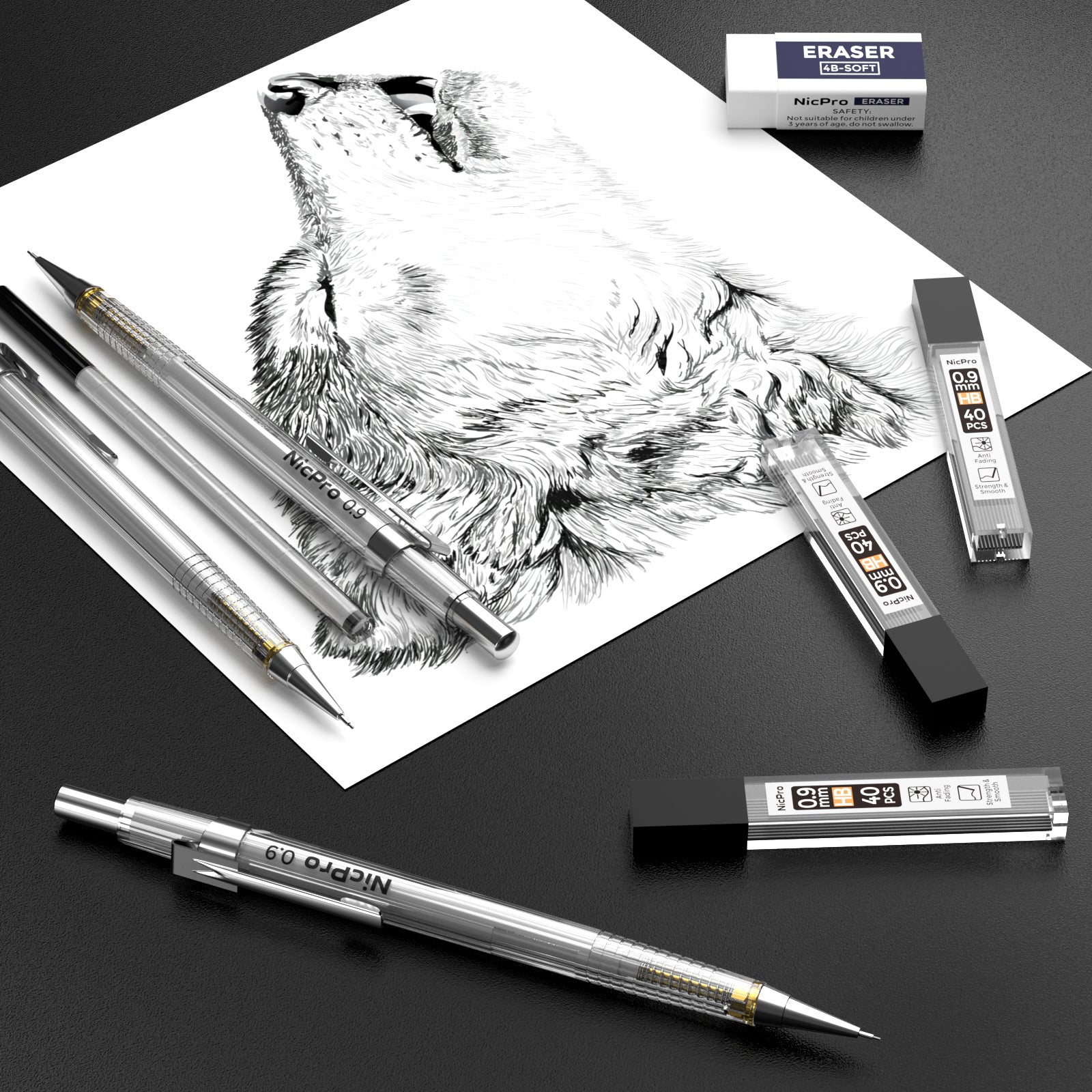40-Piece Sketching Pencils Set Includes Graphite Pencils, Pastel Pencils,  Sharpener & Eraser
