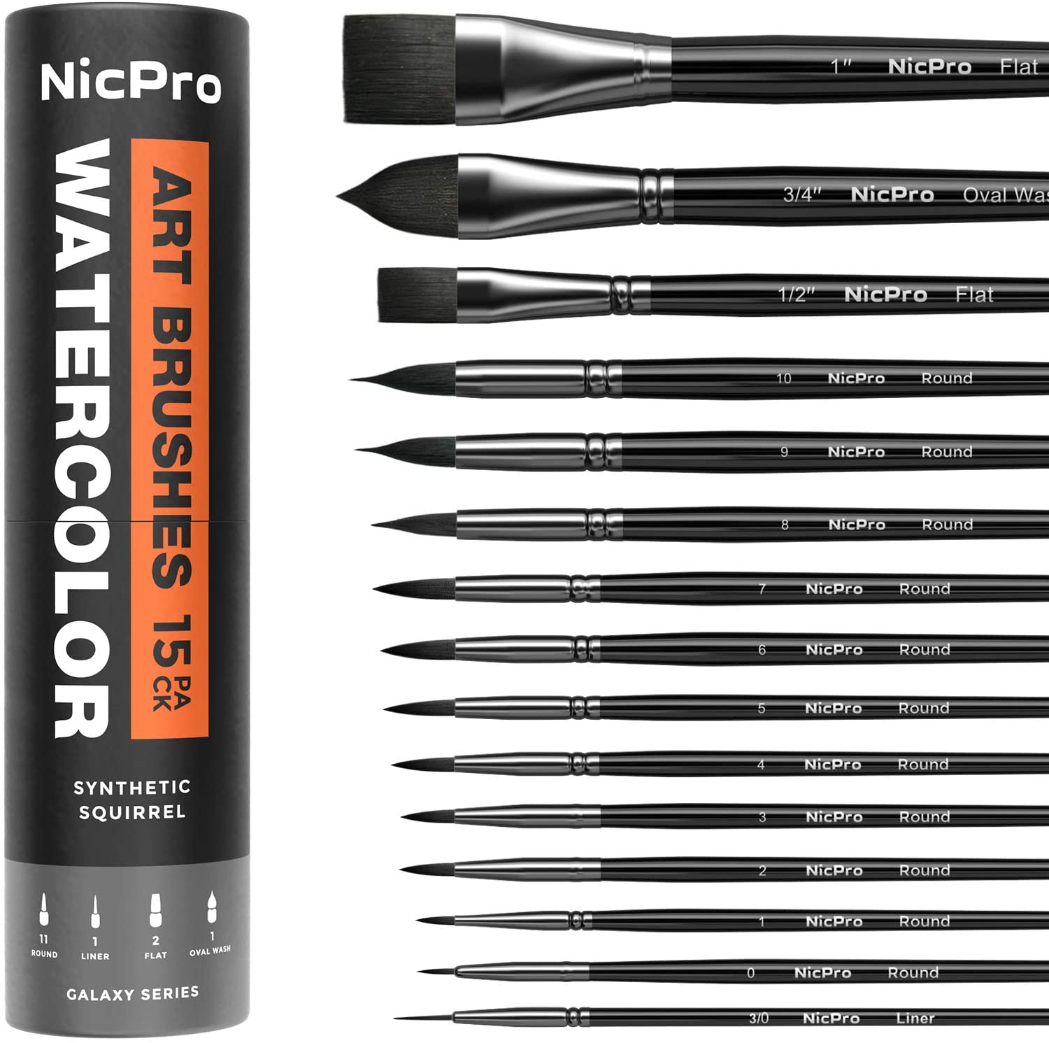 Nicpro 15 PCS Professional Watercolor Paint Brushes Set, Artist Squirrel Brush for Adult Detail, Gouache, Acrylic, Oil Painting