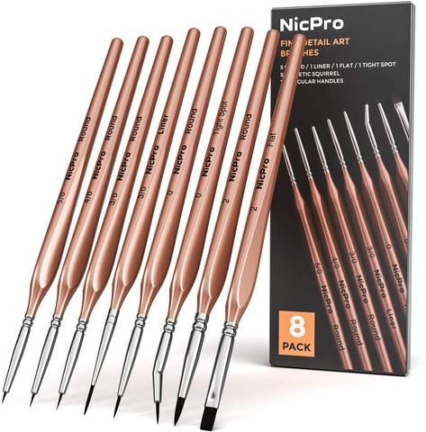 Nicpro 8 PCS Small Detail Paint Brush Set,Professional Artist Miniature Brushes Liner Paintbrush for Watercolor Oil Acrylic, Craft Models Rock Painting & Paint by Number, Warhammer 40k
