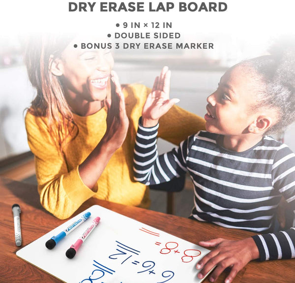 Nicpro Dry Erase Kid Whiteboard 9 x 12 Inches Double Sided Blank & Lined with 3 Water-Based Pens Small Learning Mini Ruled White Lap Board Portable for Student and Classroom Use