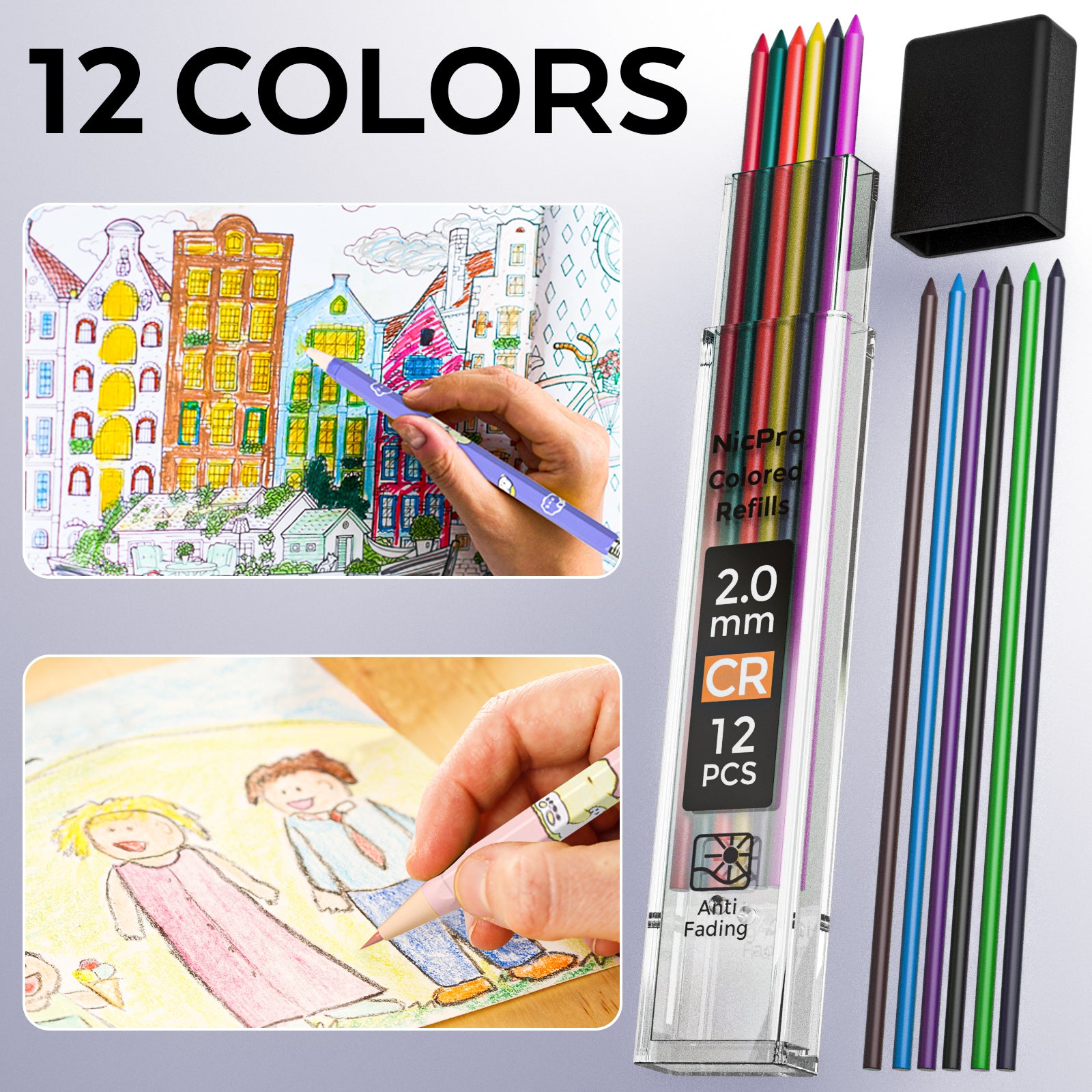 Nicpro 14 PCS Pastel Mechanical Pencil Set in Case, Cute Art Pencils Bulk 0.5 & 0.7 & 0.9 mm & 2mm Graphite Lead Holder, (2B HB Colors) Lead Refills, Erasers For School Drafting Sketching Drawing