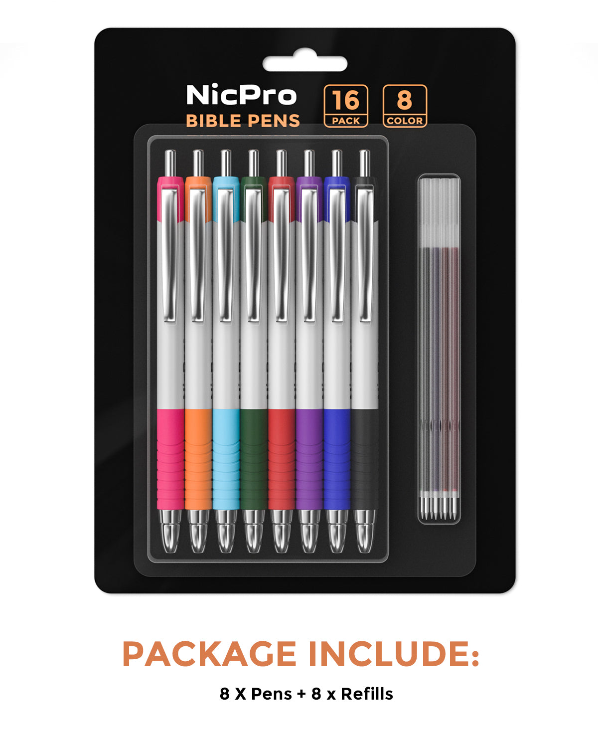 Nicpro 8 PCS Bible Pens No Bleed Through,Colors Highlighter Journal Ballpoint Ink Note Taking 0.7 mm Planner Drawing Writing Bullet Journaling Pen Set