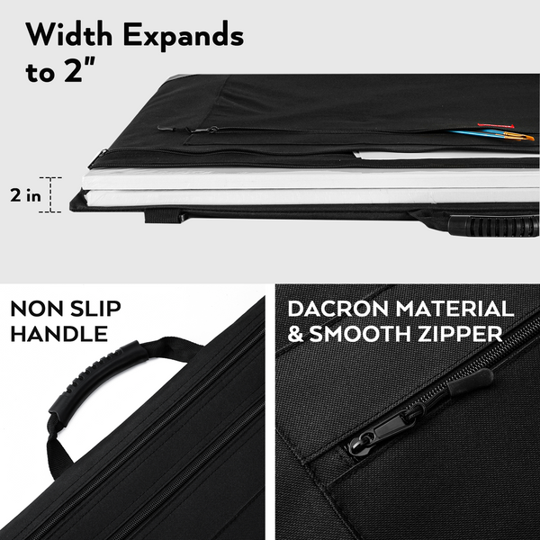 Nicpro Light Weight Art Portfolio Bag, 24x36" Black Art Canvas Storage, with Detachable Shoulder Strap, Leather Corners, Portfolio Folder for Artwork for Poster, Sketching, and Drawing