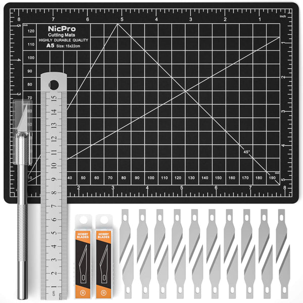 Nicpro Craft Knife & Blades SK5 with A5 Cutting Mat Kit , Hobby Knife Kit Cutting Board Set wiht Rulers for Carving Craft and Art