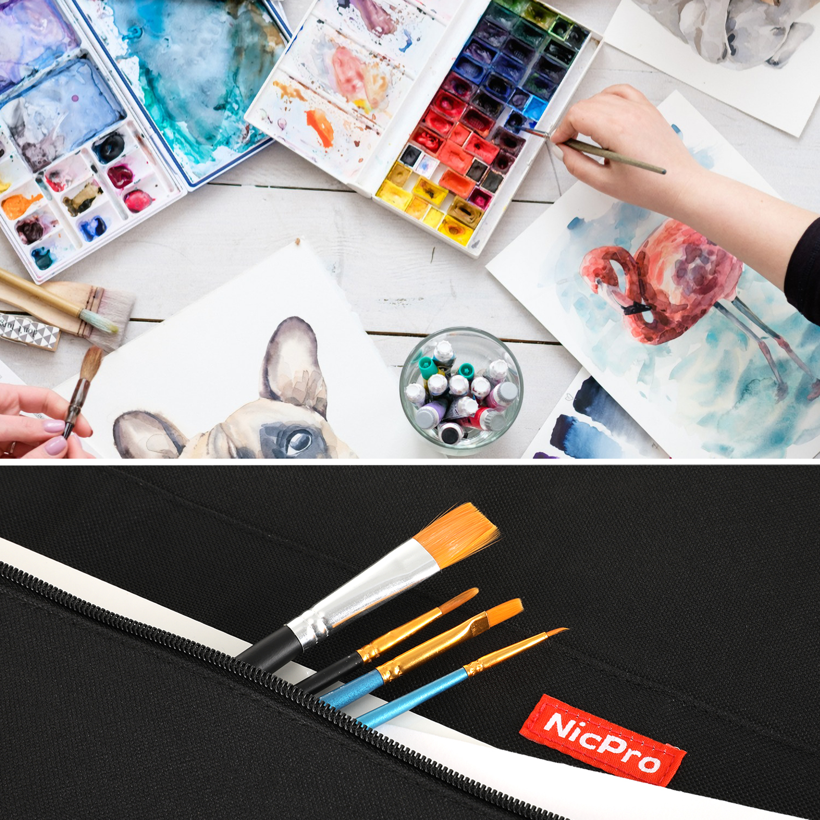 Nicpro Light Weight Art Portfolio Bag, 18x24 Black Art Canvas Portfolio  Case with Detachable Shoulder Strap, Leather Corners, Carrying Storage Case
