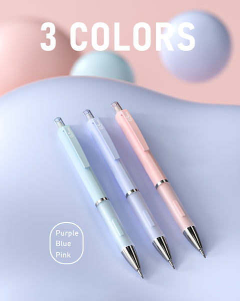 Nicpro 3 PCS Pastel Mechanical Pencil 0.5 mm for School, with 6 tubes HB Lead Refills, Erasers, Eraser Refills For Student Writing, Drawing, Sketching, Blue & Pink & violet Colors - Come with Case