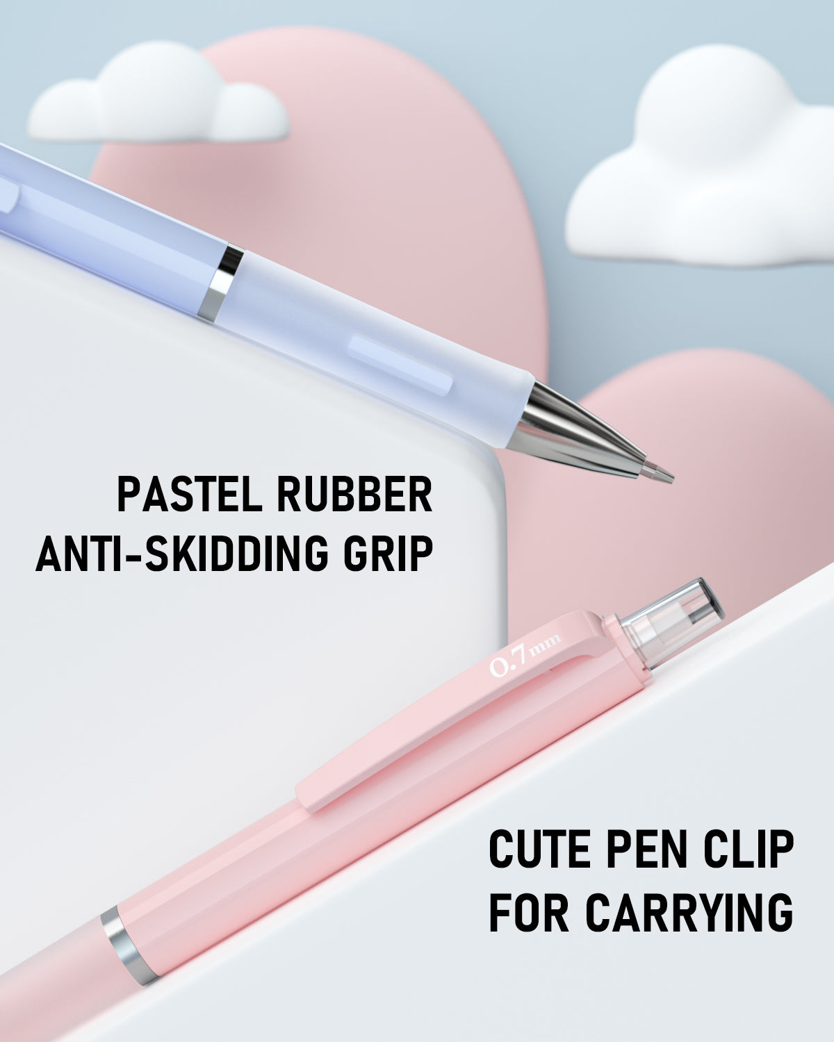 Nicpro 3 Pcs 0.7mm Pastel Mechanical Pencils, with 6 tubes HB Lead Refills, Erasers, Eraser Refills - Come with Case