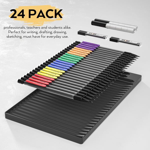 Nicpro 24 PACK 0.7 mm Mechanical Pencil Set, Lead Pencil Bulk with 2 Tubes HB #2 Lead Refills & Eraser Refills, Cute Mechanical Pencils for School Kids Art Writing, Drawing, Drafting, Sketching
