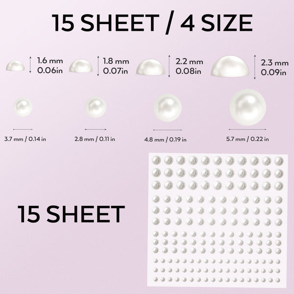 2475 PCS Pearl Stickers Self Adhesive, Nicpro 4 Size Stick On Makeup Pearl Gem White Jewel Decor for Face, Body, Nail, Hair, Phone Art Craft Scrapbooking Embellishments Assorted Size 3mm/4mm/5mm/6mm
