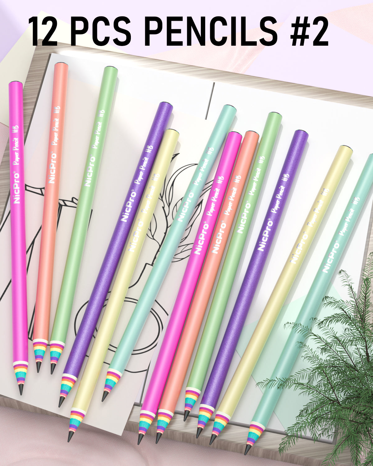 Nicpro 12PCS Rainbow Pencils HB #2, Cute Pastel Pencils Pre-Sharpened Wooden Pencils, Break-Resistant & Eco-friendly School Pencil For Kids, Girls Drawing Writing Sketching, Black HB Lead
