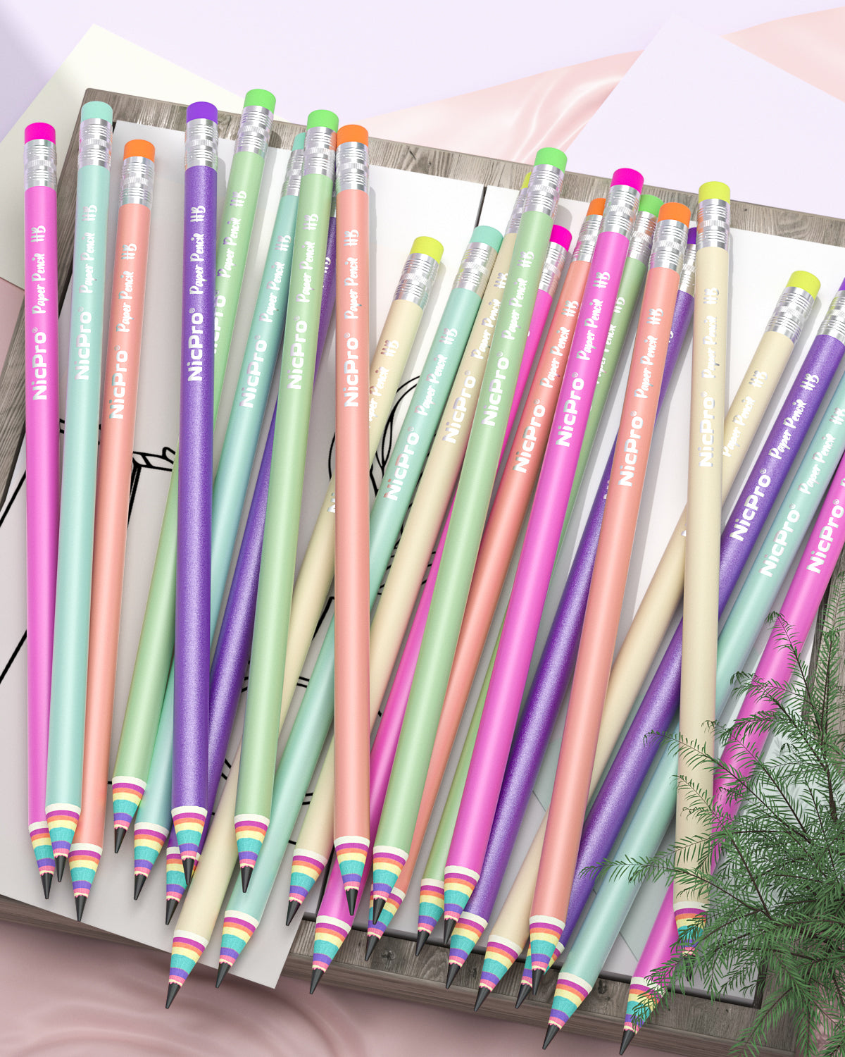 Nicpro 24PCS Pencils #2, HB Rainbow Colored Paper Pencils, Pre-Sharpen