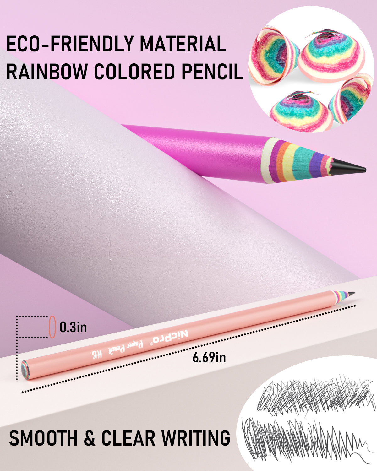 12pcs Rainbow Recycled Paper Pencil Pre-sharpened Rainbow Paper Pencil for  Home