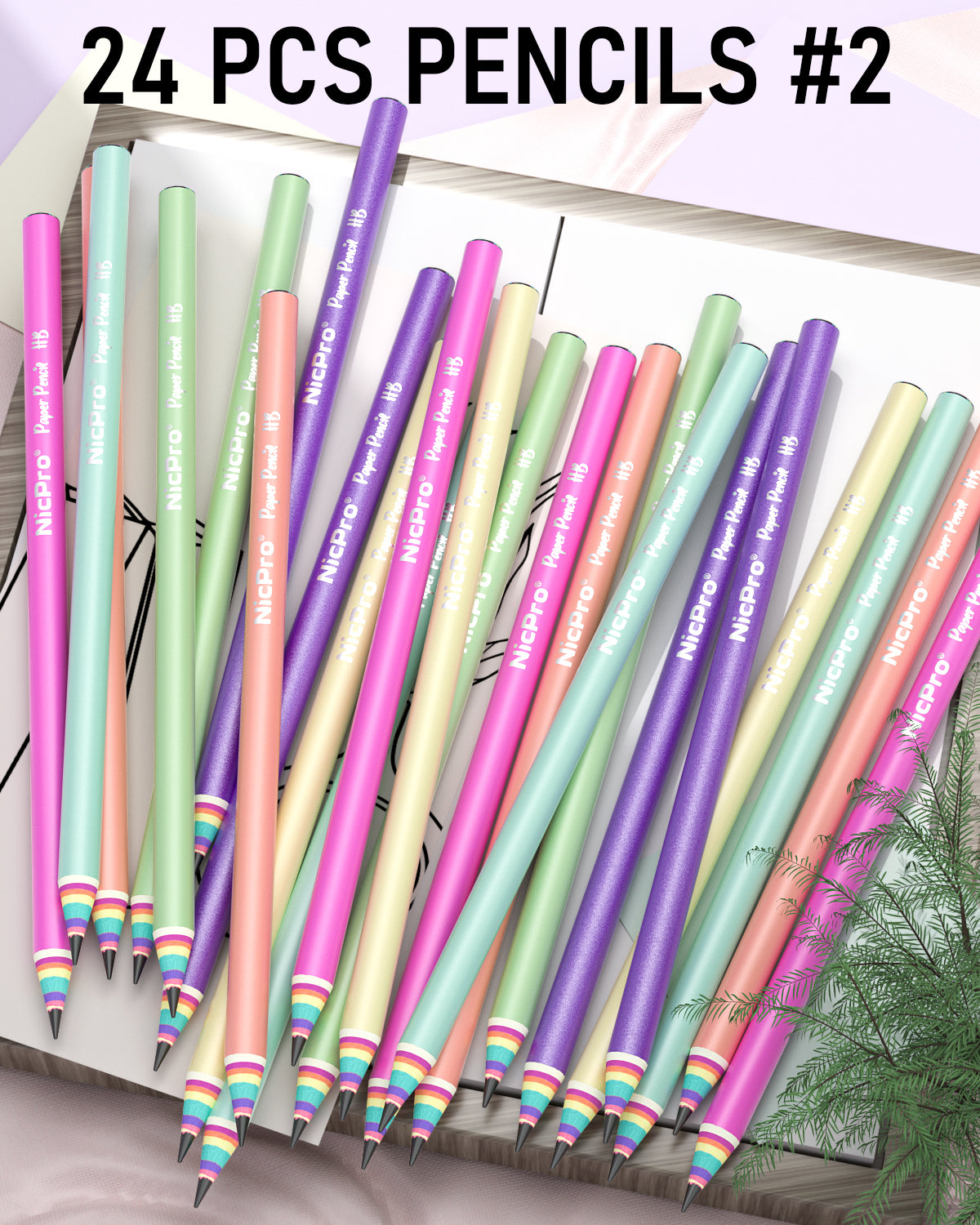 Nicpro 12PCS Rainbow Pencils HB #2, Cute Pastel Pencils Pre-Sharpened