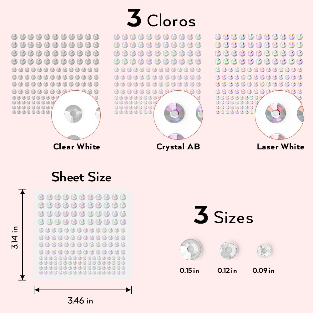Rhinestone Stickers 2475 PCS, Nicpro Self Adhesive Face Gems Stick on Body Jewels Bling Decal Crystal in 3 Size 3 Clear Colors, 15 Embellishments Sheet for Decorations, Art, Crafts Nail Hair Makeup