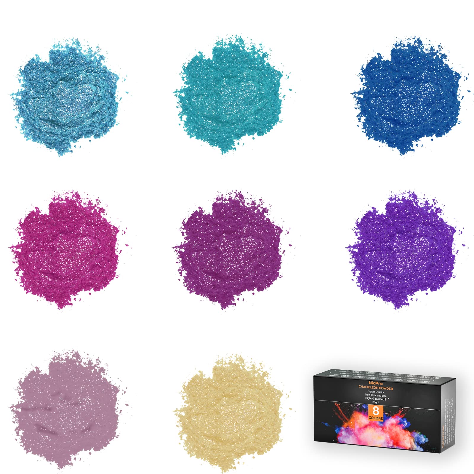 Nicpro 8 Color Chameleon Powder Pigment Set, Updated Mica Powder for E
